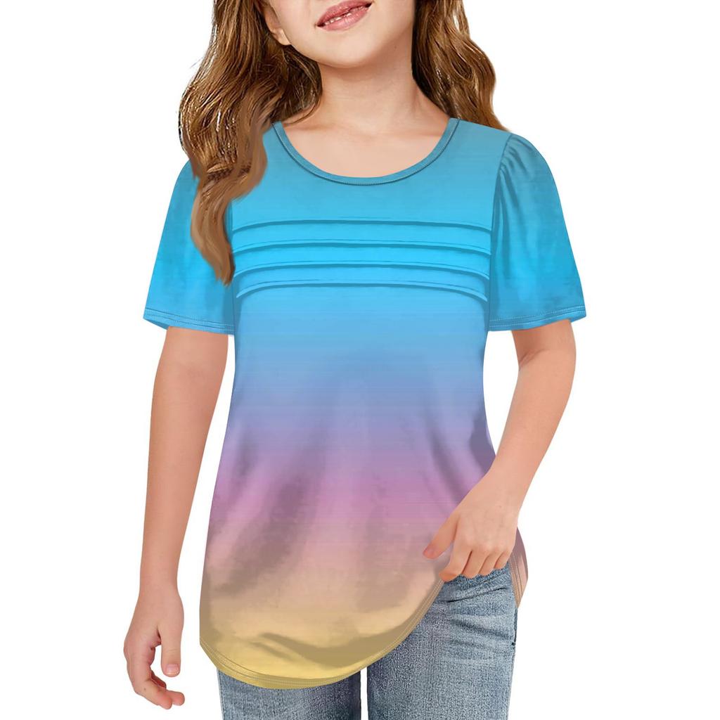 Children Fold T-shirts Short-sleeved Summer Round Collar Gradient Leisure Coat T-shirt