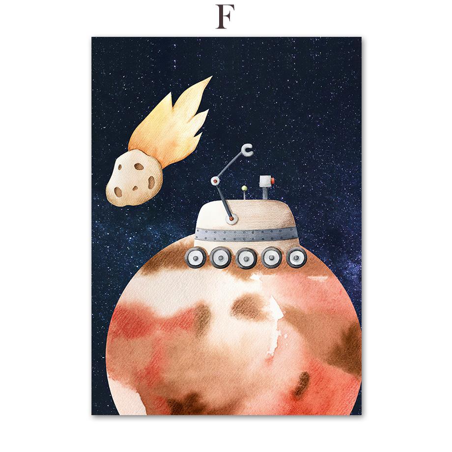 Ракета Астронавт Планета Галактика НЛО Космос Настенная картина на холсте Плакаты на скандинавскую тему и принты настенные панно Декор для детской комнаты