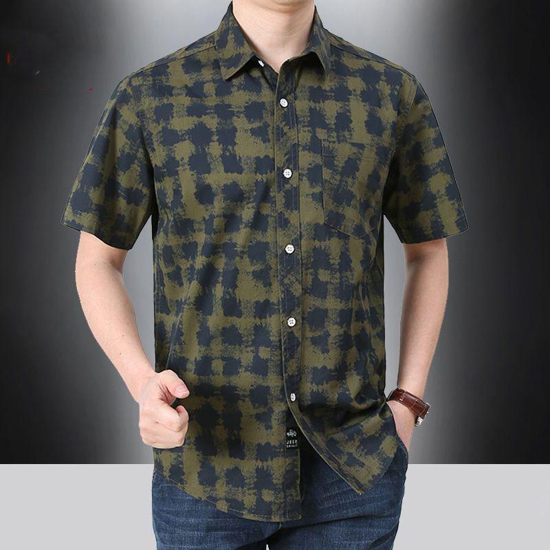 Summer Men Short Sleeve Shirt Streetwear Fashion Lapel Business Plaid Casual Tops Plus Size