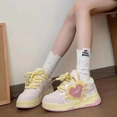 Нишевые дофаминовые туфли для скейтборда «мандаринка», женские, лето 2025, новые, универсальные, на толстой подошве, увеличивающие рост, туфли-«хлебцы»