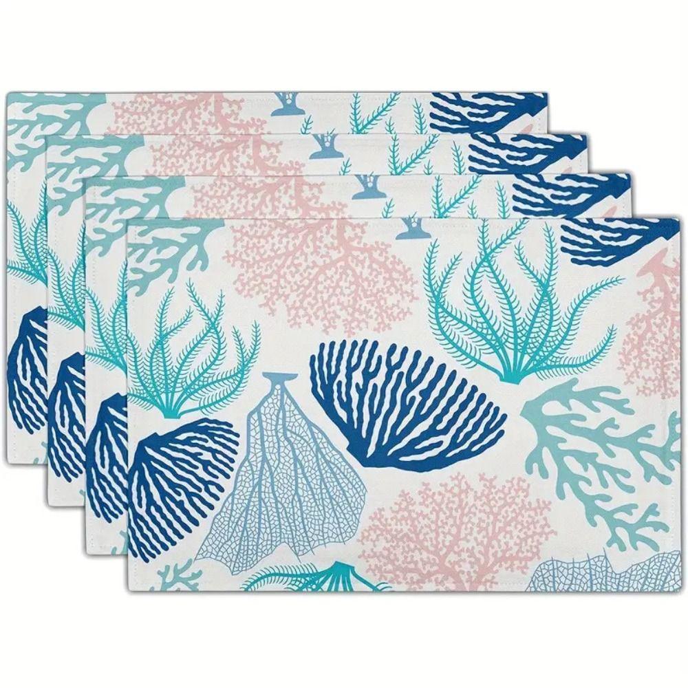 Seashells Linen Placemat Anti Slip Tableware Pad Summer Beach Placemat Table Decoration