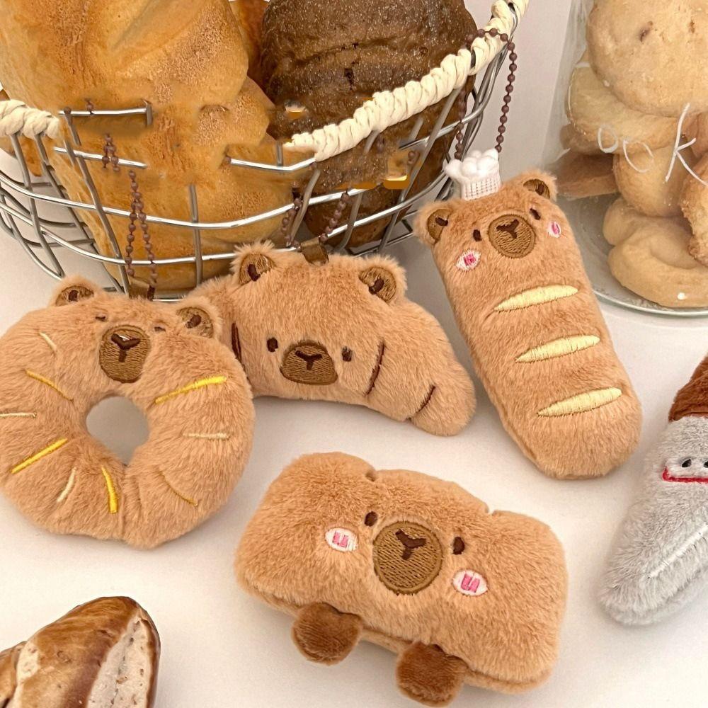 Croissant Capybara Pendant Decoration Plush Bread Key Chain Cute Bag Pendant Unisex