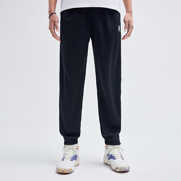Anta Спортивные штаны с логотипом баскетбольной серии, прямые брюки со средней талией и свободными манжетами, мужские брюки, базовый черный 152321301-2