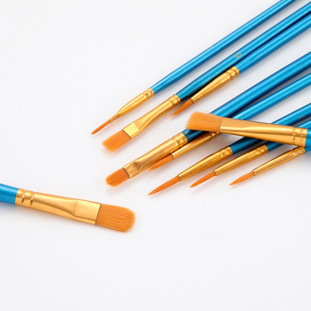 10 наборов нейлоновых кистей, деревянные стержни, акварельные краски, кисти для масляной живописи, кисти для студенческой художественной живописи