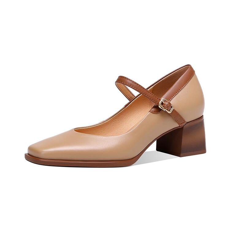 Модные Новые Туфли из Натуральной Кожи Винтажные Женские Туфли Модные Туфли-Лодочки с Квадратным Носком на Массивном Каблуке Весенние Женские Туфли Zapatos De Mujer Туфли Мэри Джейн