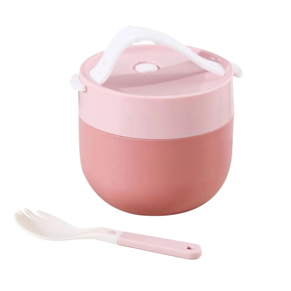Portable Soup Cup Lunch Box Stainless Steel/Plastic Thermos Mug Food Container Thermal Cup Vacuum Bento Box With Spoon For Kids