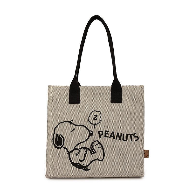 Large Capacity Panda Canvas Shoulder Bag Women Letter Cartoon Cute Tote Bag Street Fashion Shopping Bag