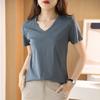 Summer New Mercerized Cotton Short-sleeved T-shirt V-neck Women's Heart-neck Top
