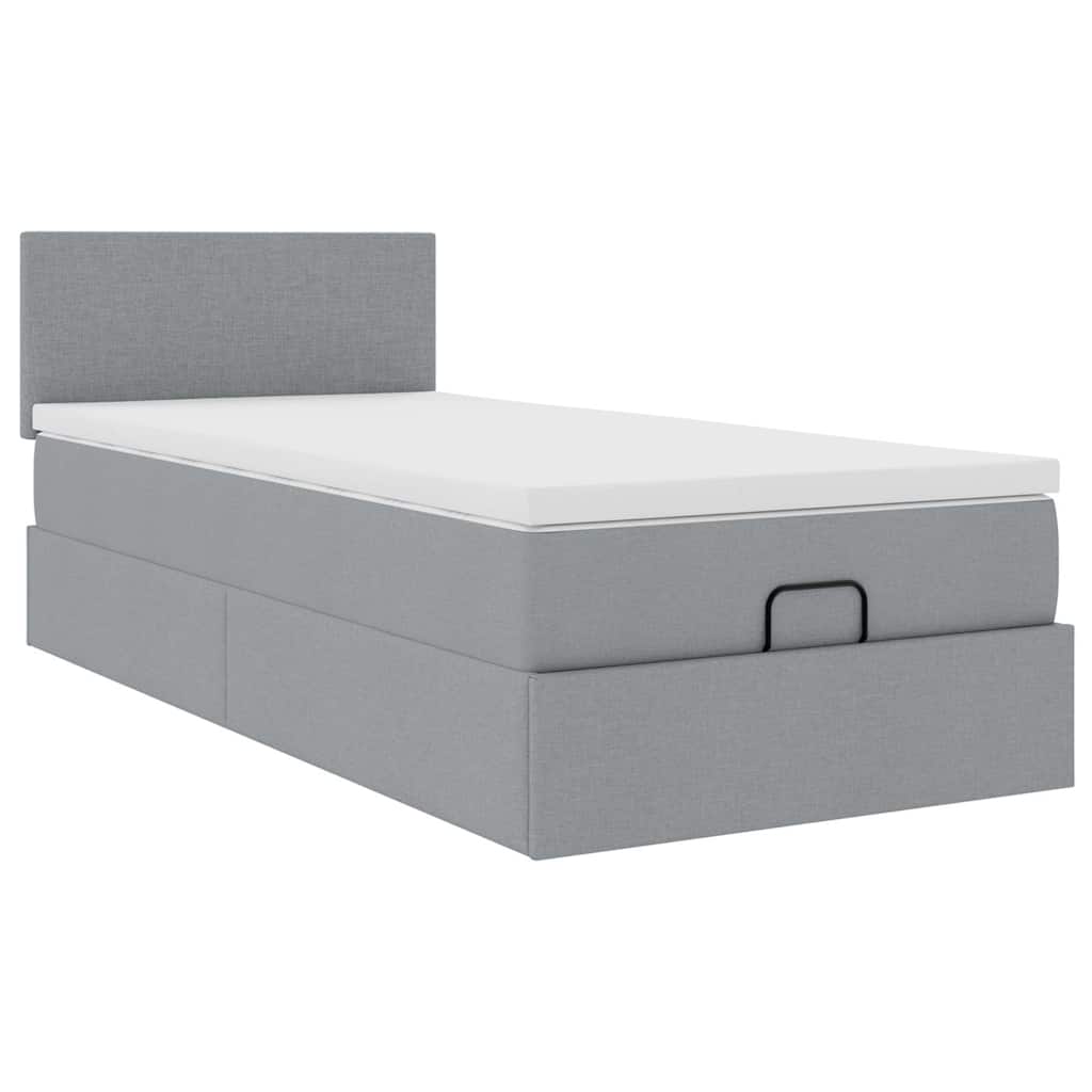 Ottoman Bed with Mattress & LEDs Light Grey 100x200 cm Fabric