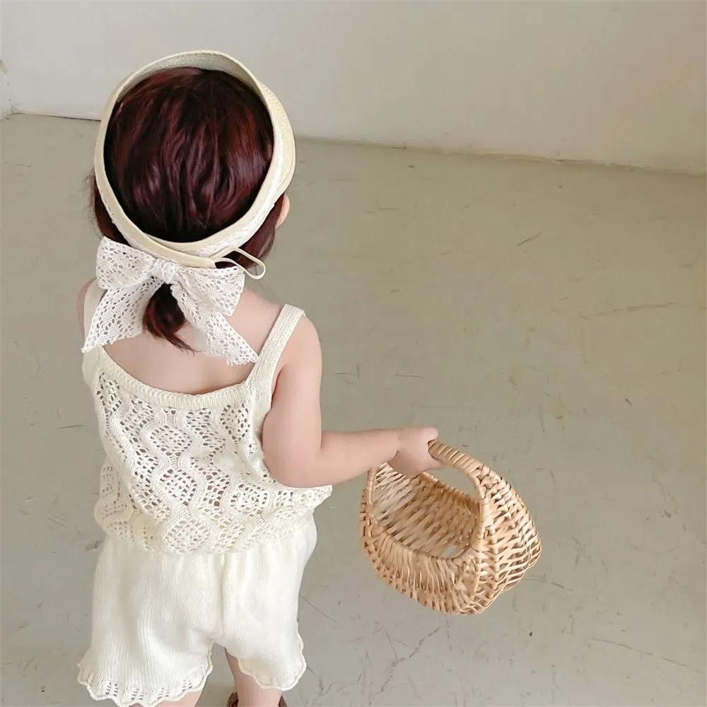 Summer Baby Straw Caps Empty Top Children Sun Hat Fashion Bow Lace Straw Hat  1-5 years