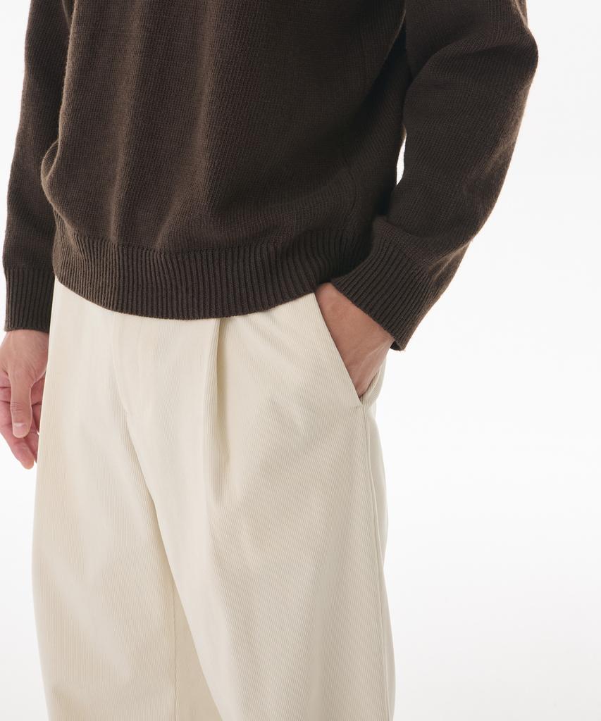 MUSINSA STANDARD 14W Corduroy One-Pleat Wide Elastic Pants [Cream]