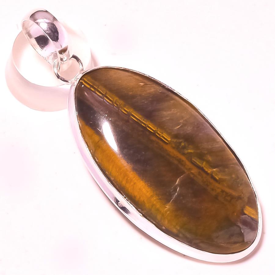 Подвеска из драгоценного камня тигровый глаз, ручная работа, этническое уникальное ювелирное украшение 2,1 дюйма c8F05