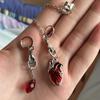 Red Gothic Vampire The Beating Heart Jewelry Gift Asymmetrical Cuff Earrings Chain Ear Clip
