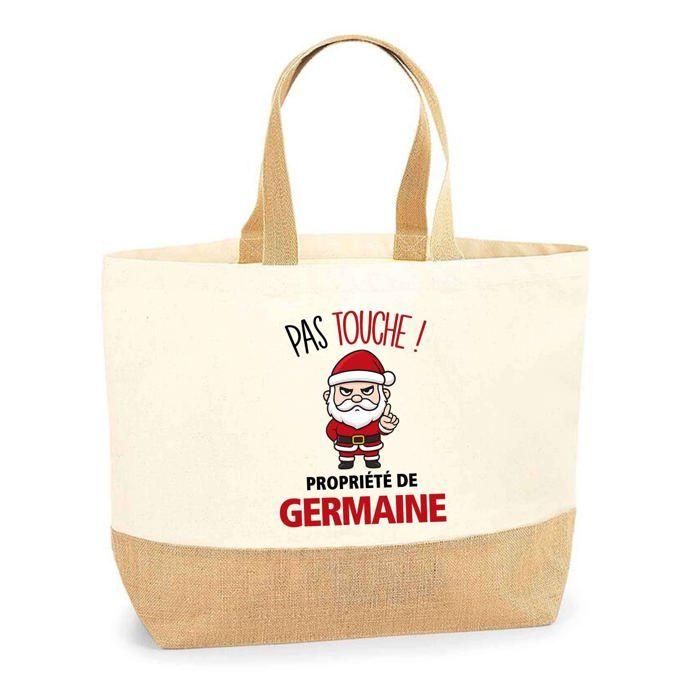 Sac en jute (tote bag) - PLANETEE - Germaine Pas Touche Père Noël - Multicolore - Imprimé Père Noël - Fabriqué en France
