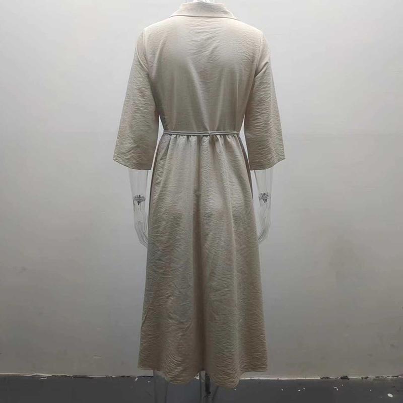 Хлопковое однотонное платье-рубашка для женщин с воротником с лацканами, коротким рукавом и завязками на пуговицах, платье миди с высокой талией, летнее дышащее легкое, мягкое, элегантное рабочее платье