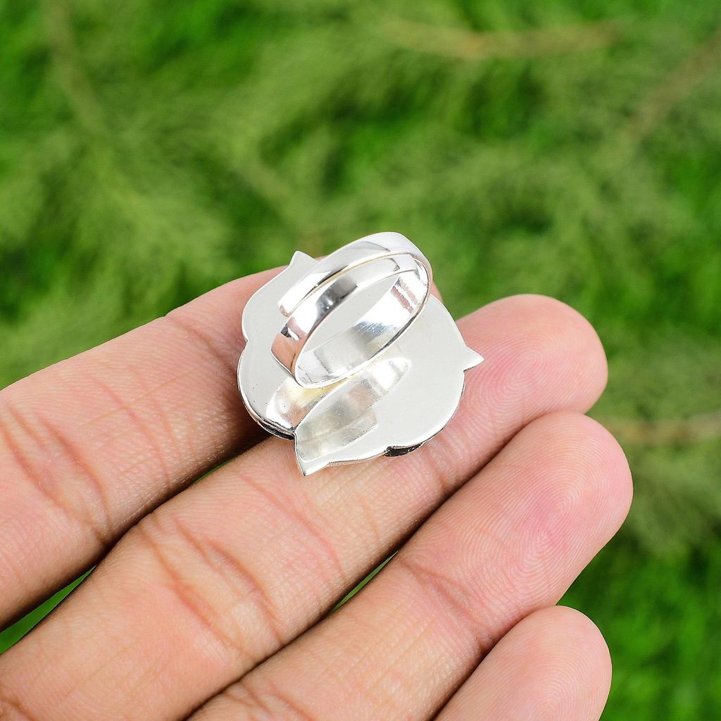 Gift For Her 925 Silver Natural Tourmaline Promise Flower Adjustable Ring