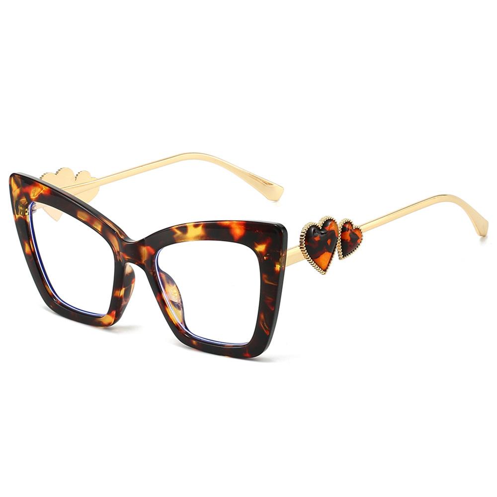 Trendy Cat Eye Blue Light Glasses with Metal Love Inlay, Unisex Anti-Fatigue Computer Eyewear, Fashion Eyeglasses for Men & Women