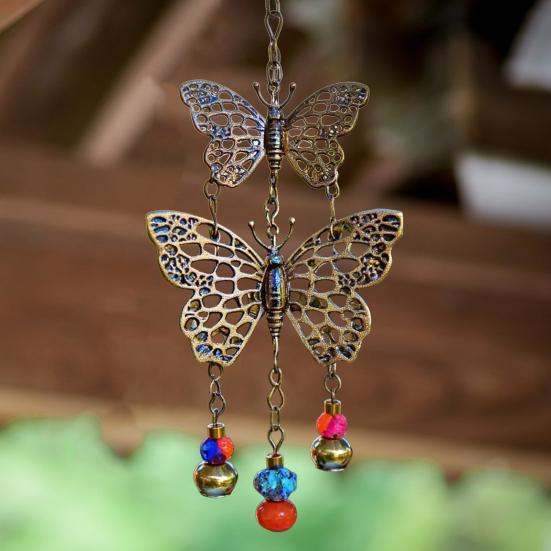 Винтажная подвесная бабочка, украшение, устойчивое к погодным условиям, для внутреннего и наружного использования, для сада, патио, металлическая подвесная подвеска в виде колокольчика для ветряной музыки
