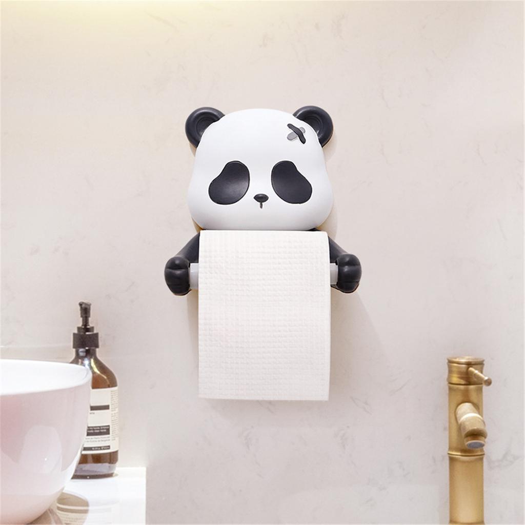 Panda Wall Mounted Toilet Paper Holder No Drilling Required Toilet Paper Roll Holder Rack for Kids Bathroom Decoration