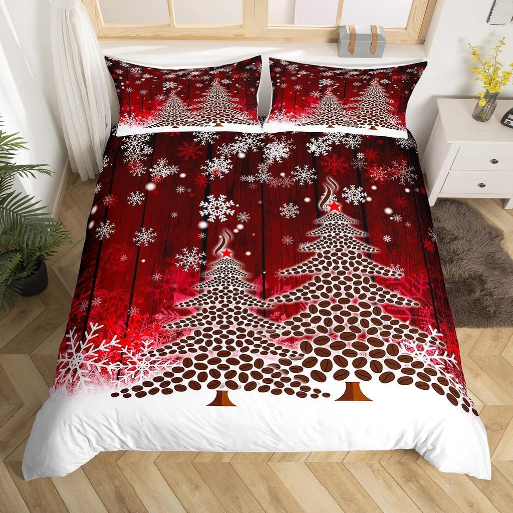 Geometric Grid Christmas Tree Three-Piece Digital Printed Bedding Set Bed Cover