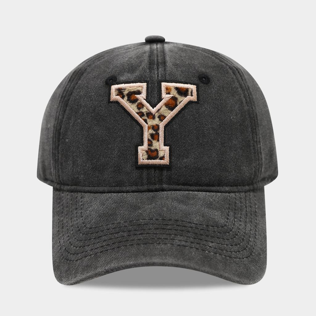 Black Baseball Cap, 26 English Letters Leopard Print Duckbill Hat, Women's Retro Fashion Sports Sun Hat, Trendy Cap