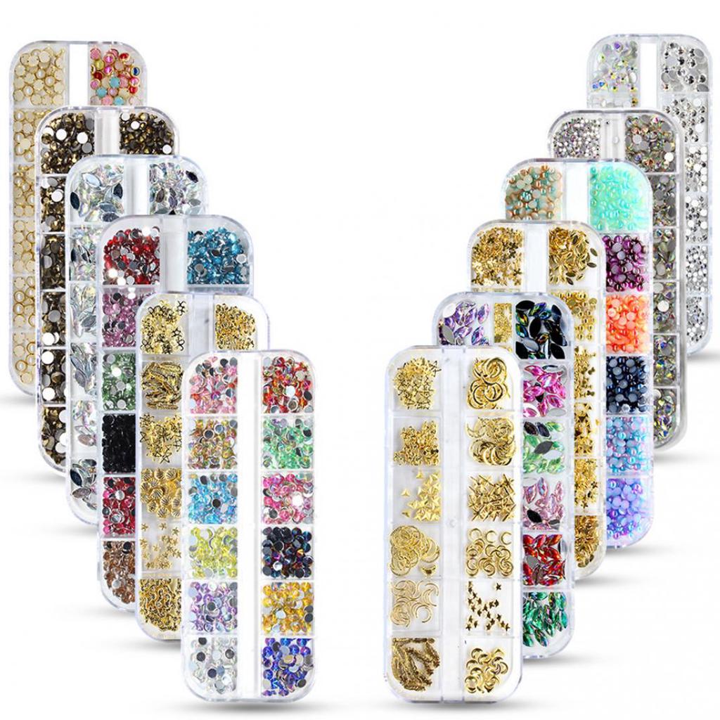 12 Grid 3D DIY Glitter Nail Art Rhinestone Sequins Decoration Manicure Tips