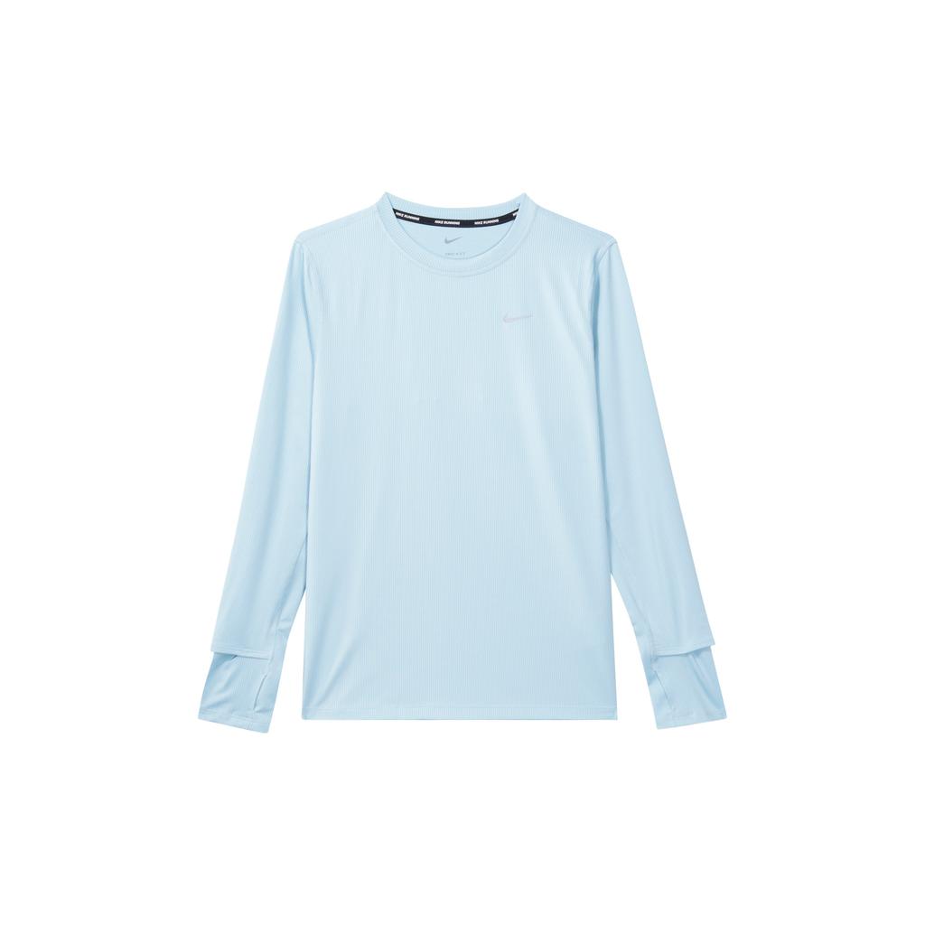Nike Logo Print Round Neck Quick-Dry American Vintage Long Sleeve T-Shirt Women Tops Joyful-Ocean-Blue Silver DX0309-442