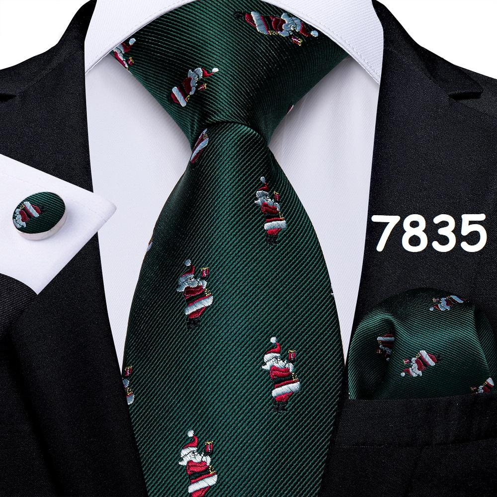Mens Christmas Tie Set Red Blue Green 8cm Wide Silk Neck Tie Hanky Cufflinks Set Gift For Men Accessories