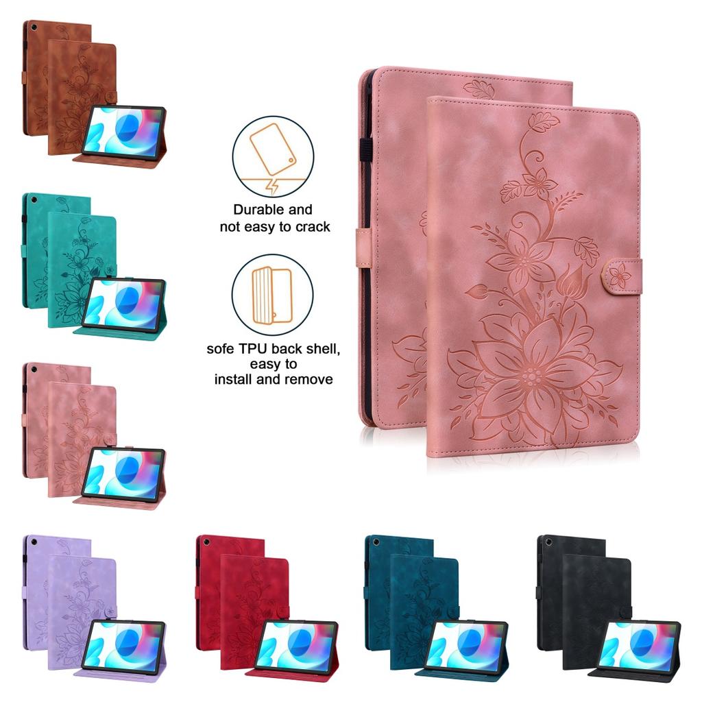 For Realme Pad Mini (Models  RMP2105, RMP2106) PU Leather Exquisite Floral Embossed Design Tablet Case