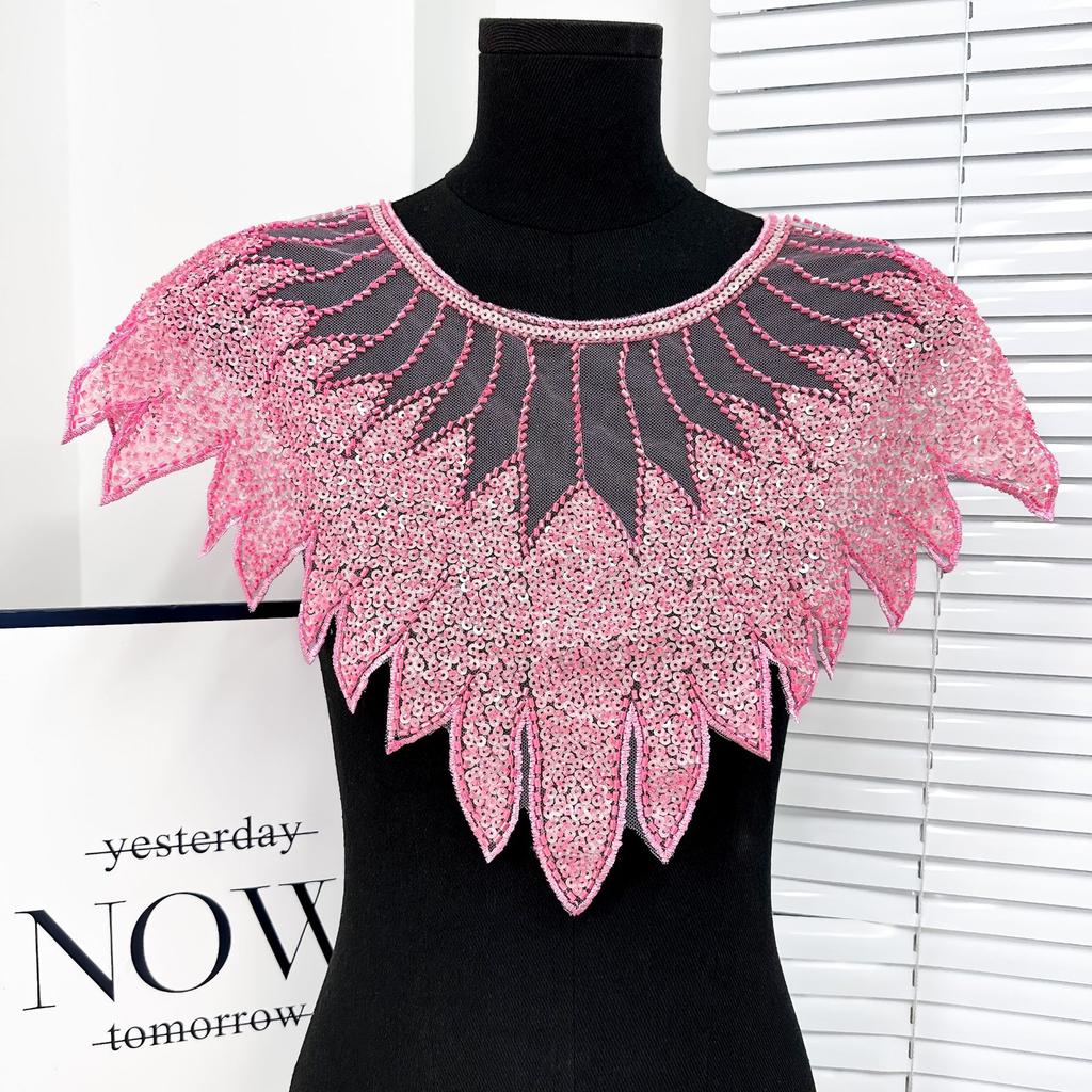 Блестящий кружевной вырез с аппликацией из бисера, нашивка на вырезе, имитация воротника, блестки, кружевной воротник, шитье