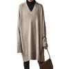 Autumn and Winter Women's V-neck Knit Sweater Mid-length Loose Sweater Pullover Sweater Dress
