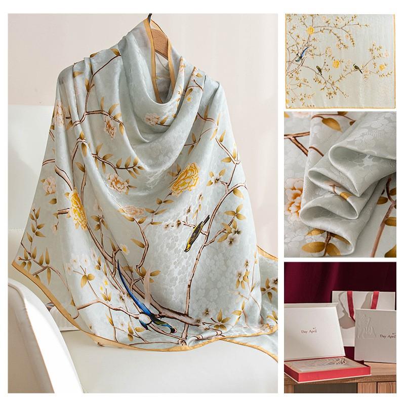Silk Scarf Women Lightweight Printed Shawl Gift Mom 110x190cm