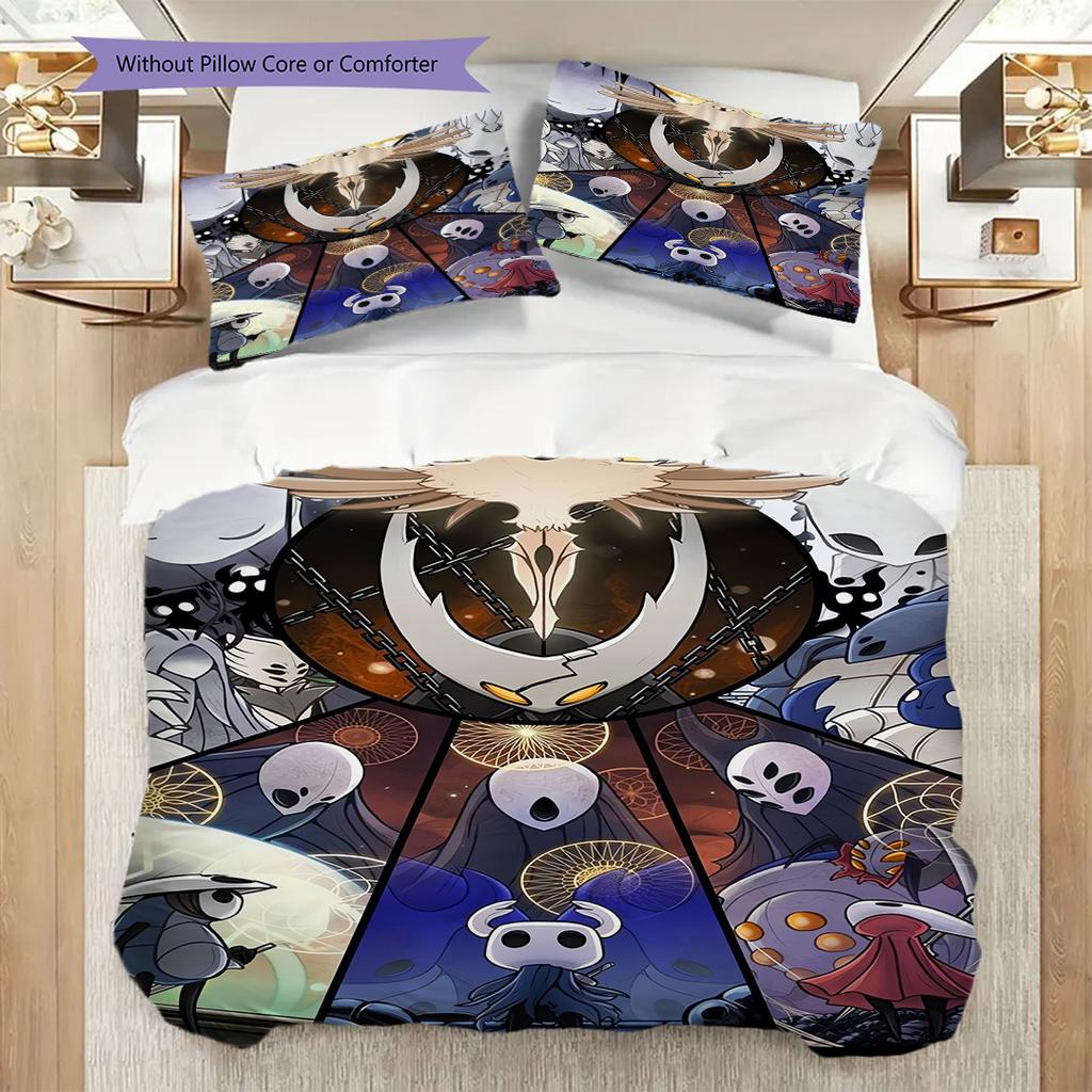 Hollow Knights Realm Bedding (1 * duvet cover + 2 * pillowcase, without core) 2D Flat Bedding set Duvet cover and pillowcase Soft and comfortable