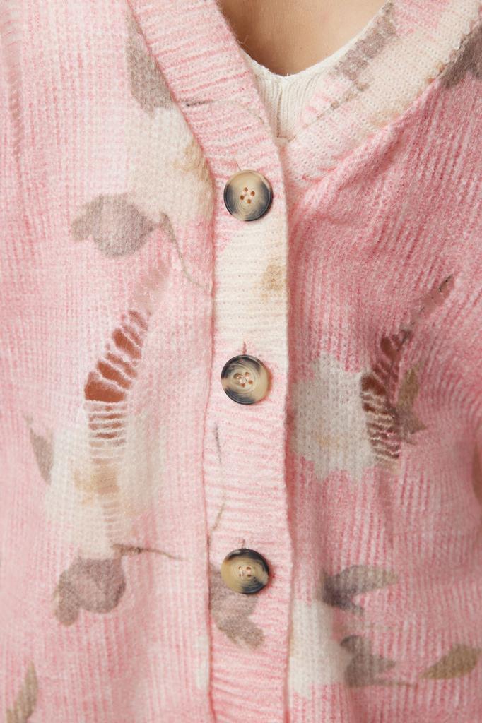 Женский модный стильный кардиган Розовый мягкий фактурный принт с детальным трикотажным кардиганом