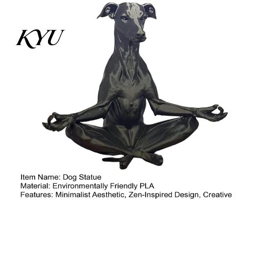 Funny Desk Accessories for Office 3D Printed Meditating Dog Statue, Zen Sitting Puppy Figurine Contemporary Black Home Decor, Creative Animal