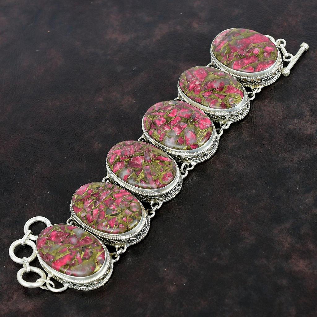 Медный браслет из тулита, браслет из драгоценных камней, браслет из стерлингового серебра 925 пробы, ювелирные изделия ручной работы, регулируемый браслет-цепочка, винтажный браслет для подарков