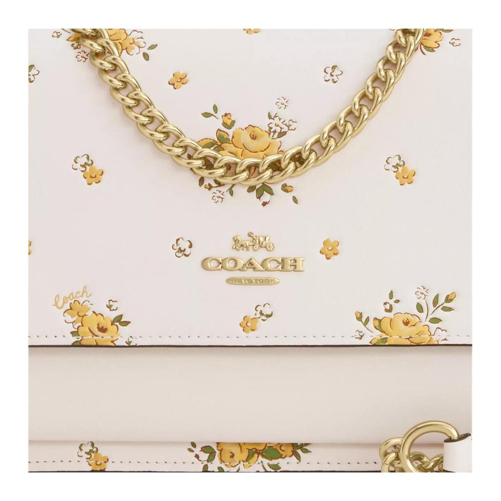 Coach Klare Yellow Rose Floral Print Crossbody Bag, White Leather Women's Daily Party Travel Chain Shoulder Handbag CAL39-IMCAH
