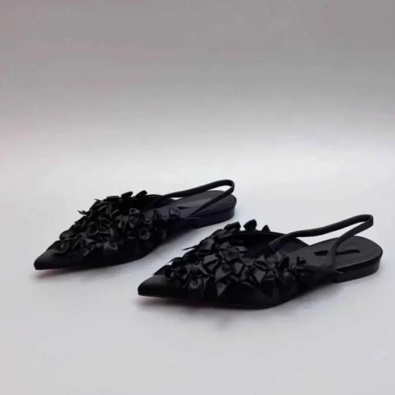 Fashion 2024 High Quality Women's Shoes Spring Outdoor Women's Sandals Pointed Toe Solid Butterfly-knot Low-heeled Daily Sandals Women