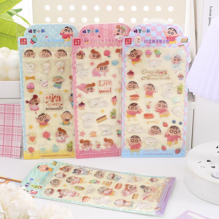 4Pcs Kawaii Crayon Shin-Chan Sticker 3D Crystal Sticker Waterproof Lovable Decor Cartoon Crystal Stickers Diy Diary Stationery