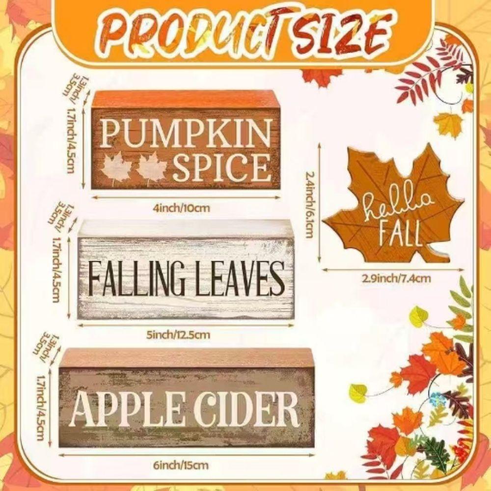 4Pcs New Wooden Christmas with Block Signs Tiered Fall Tabletop Sign Rustic Maple Leaf Tiered Trays Harvest Party Favors