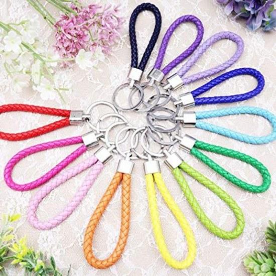 UNI STONE Selectable Color Key Ring Braided Strap Leather Holder