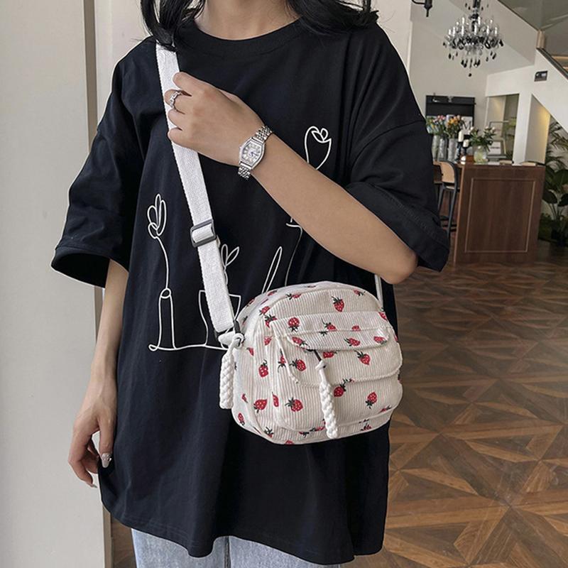 Милая вельветовая сумка через плечо с клубничкой, повседневная, на молнии, модная сумка кроссбоди, сумка-тоут, женская, для девочек, для путешествий, работы, сумка-мессенджер CLE
