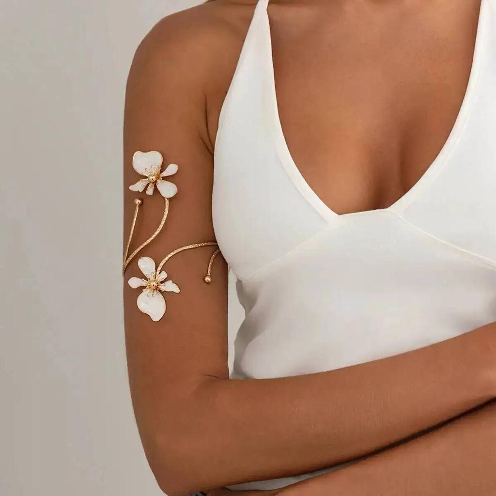 SHIXIN 8Colors Vintage Exquisite Floral Open Cuff Armlet Women Fashion Metal Oil Drip Arm Bangle Adjustable Armband Jewelry Gift