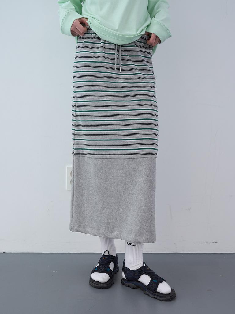 Enzo Blues Mix Stripe Long Skirt (Grey)