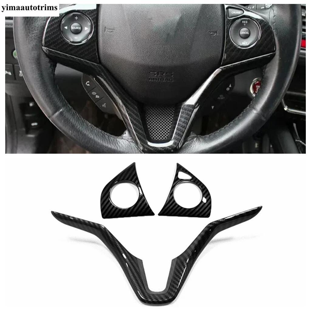 For Honda Vezel HR-V 2014 - ABS Carbon Fiber Car Steering Wheel Button Frame Decoration Cover Trim Accessories Interior