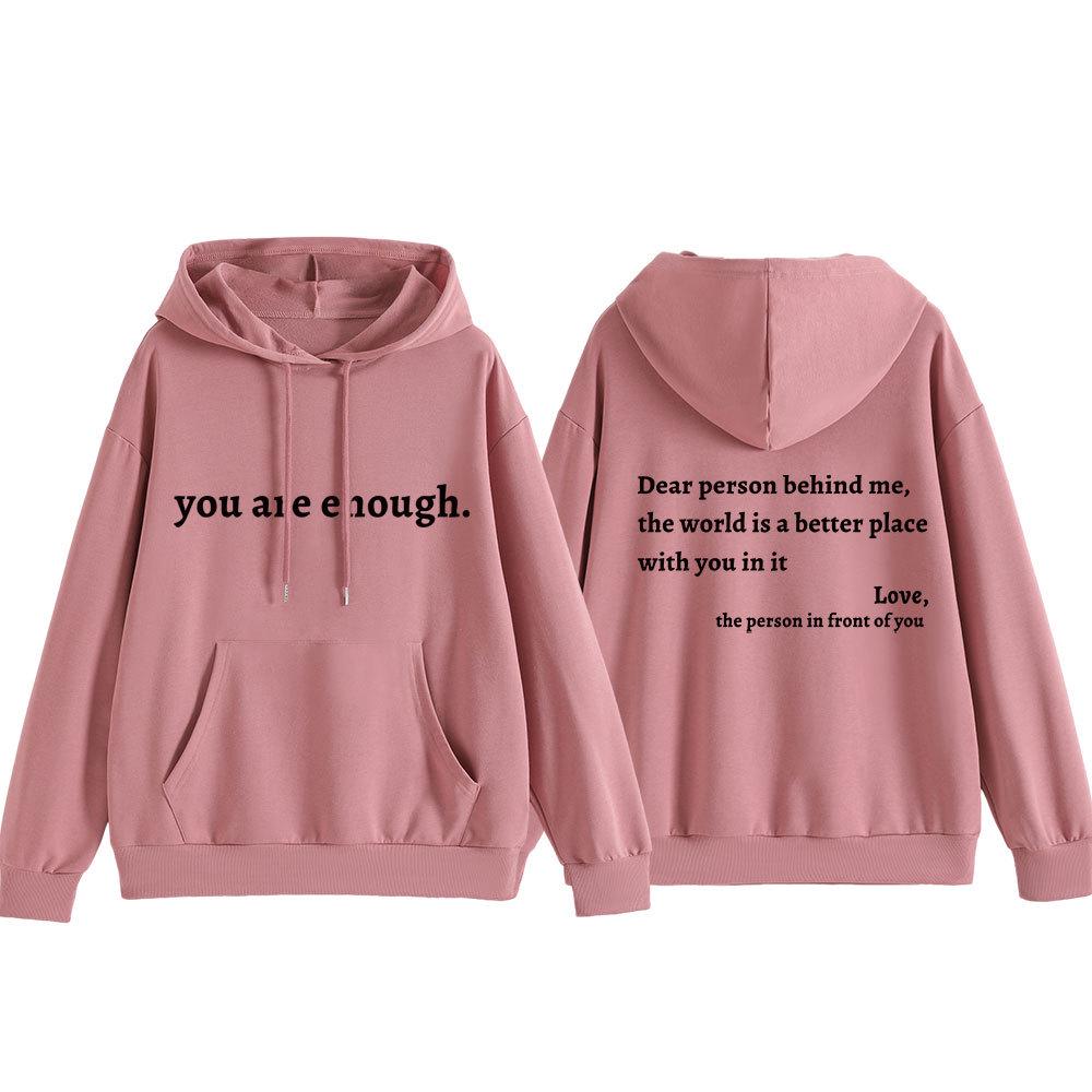 Dear Person Behind Me: Simple Letter Print Casual Long Sleeve Hooded Sweatshirt