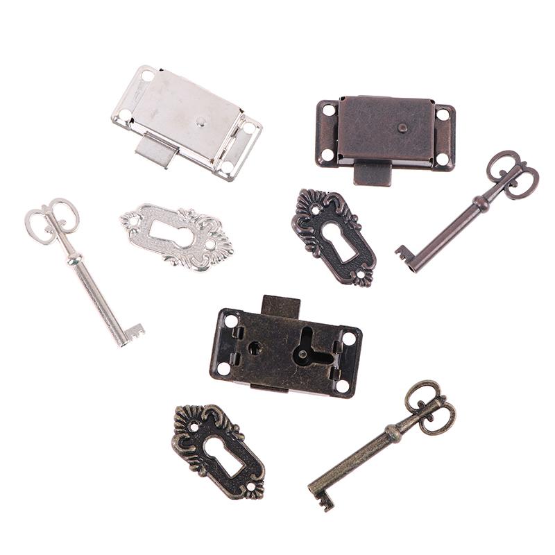 1 комплект винтажного замка для шкафа, старинный бронзовый навесной замок, замок с крючком, старинные защелки