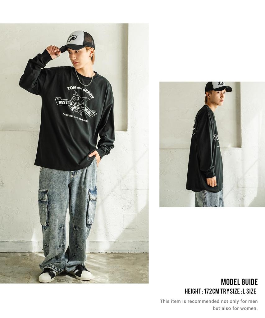 [IMPROVES] Casual [TOM & JERRY] Custom-made Buddies Oval Long Sleeve T-Shirt, Men's, Oatmeal