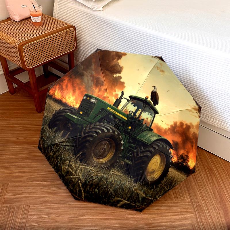 Зонт-автомат с рисунком «Строительная техника», портативный и складной дизайн, 8 спиц, рождественский или праздничный подарок.