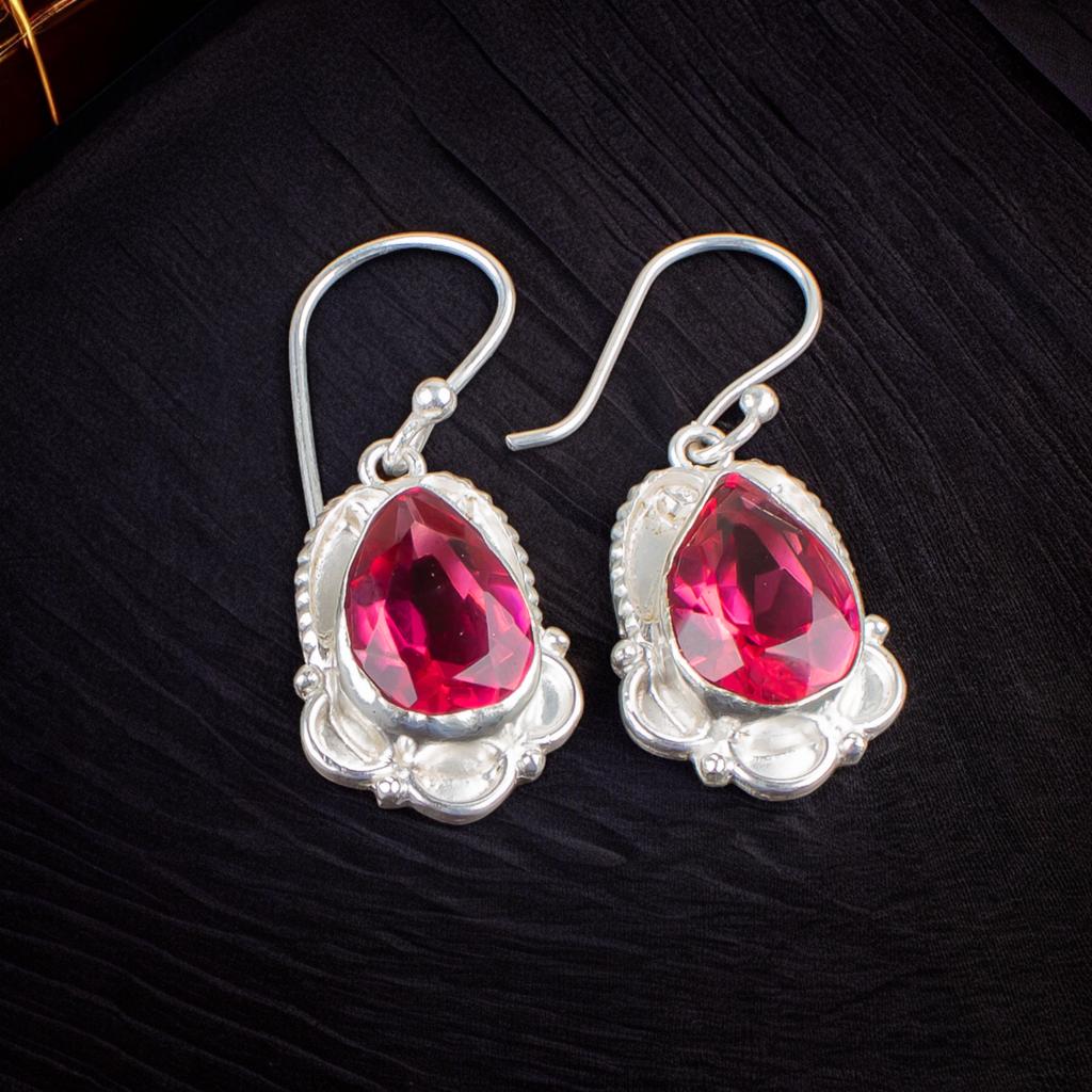 Unique Pink Tourmaline Gemstone 925 Solid Silver Pretty Jewelry Earrings 1.50" EE-41-18